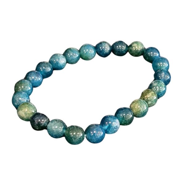 Handmade Jewelry - 8mm Genuine Blue-Green Agate Natural Stone Beaded Stretch Bracelet Round Bead